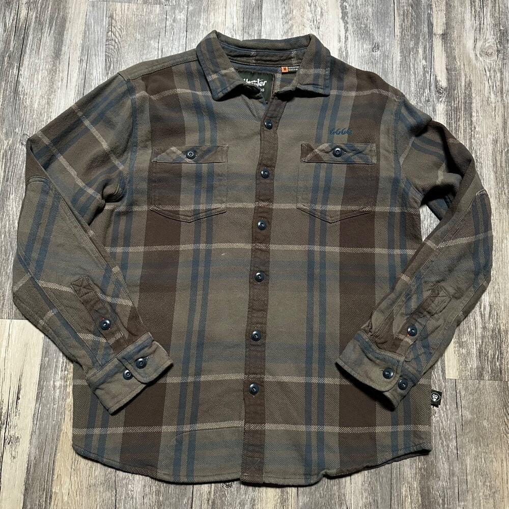 Howler Bros Flannel Button Down Shirt Men’s Medium Plaid Brown Green Blue